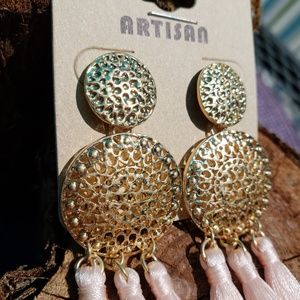 Artisan Jewelry - Pink Thread Tassel Double Round Earrings Artisan Jewelry - Pink Thread Tassel Double Round Earrings